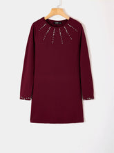 Elegant Pearl Details Round Neck Long Sleeves Mini Dress